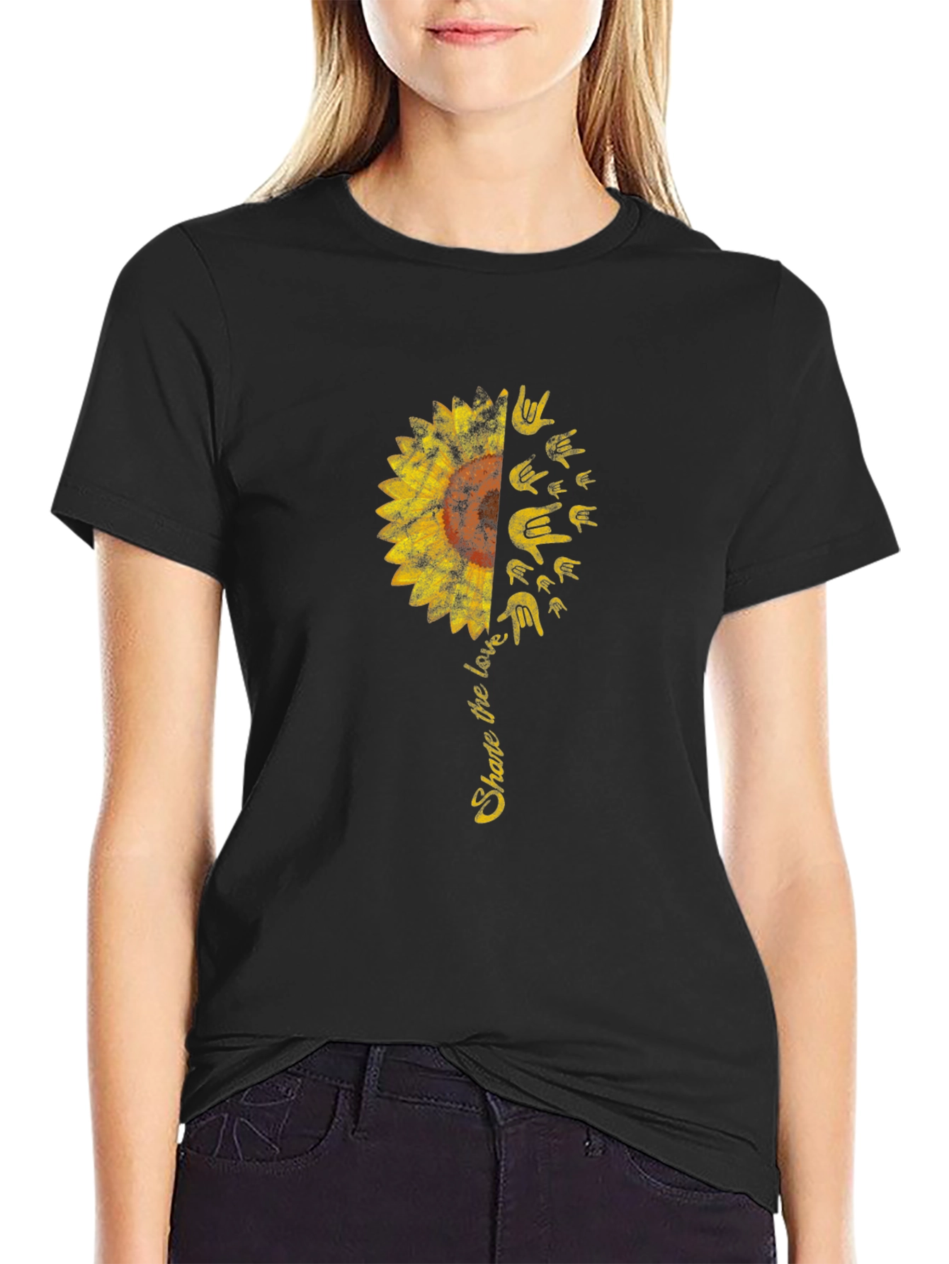 Black Share the Love Sunflower Graphic Tee view 2