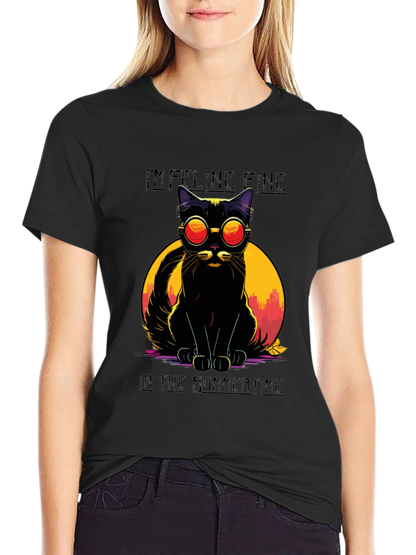 Black Feline Fine Summer Cat T-Shirt view 2