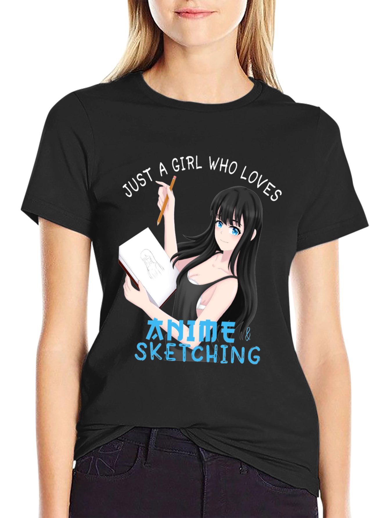 Black Anime & Sketching Girl's T-Shirt view 2