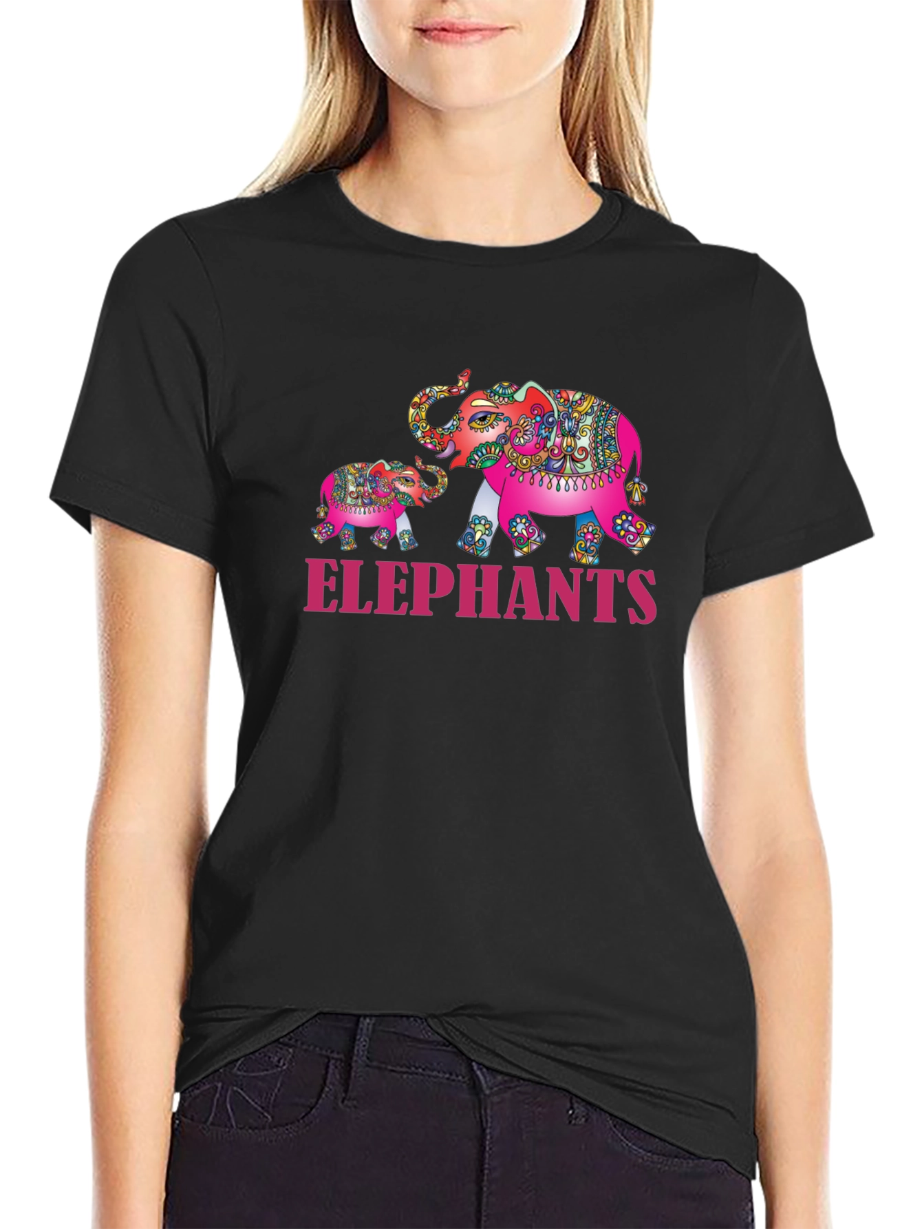 Black Elephant Family Graphic Tee - Black view 2