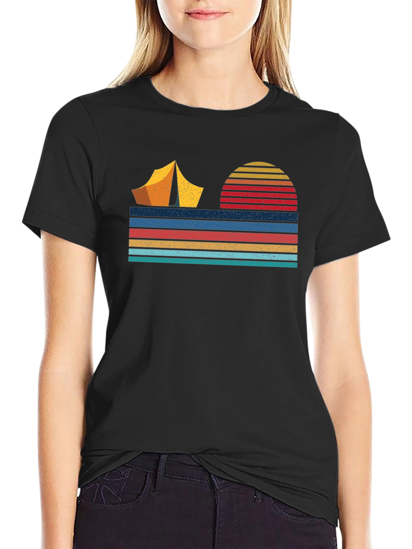 Black Retro Camping Adventure T-Shirt view 2