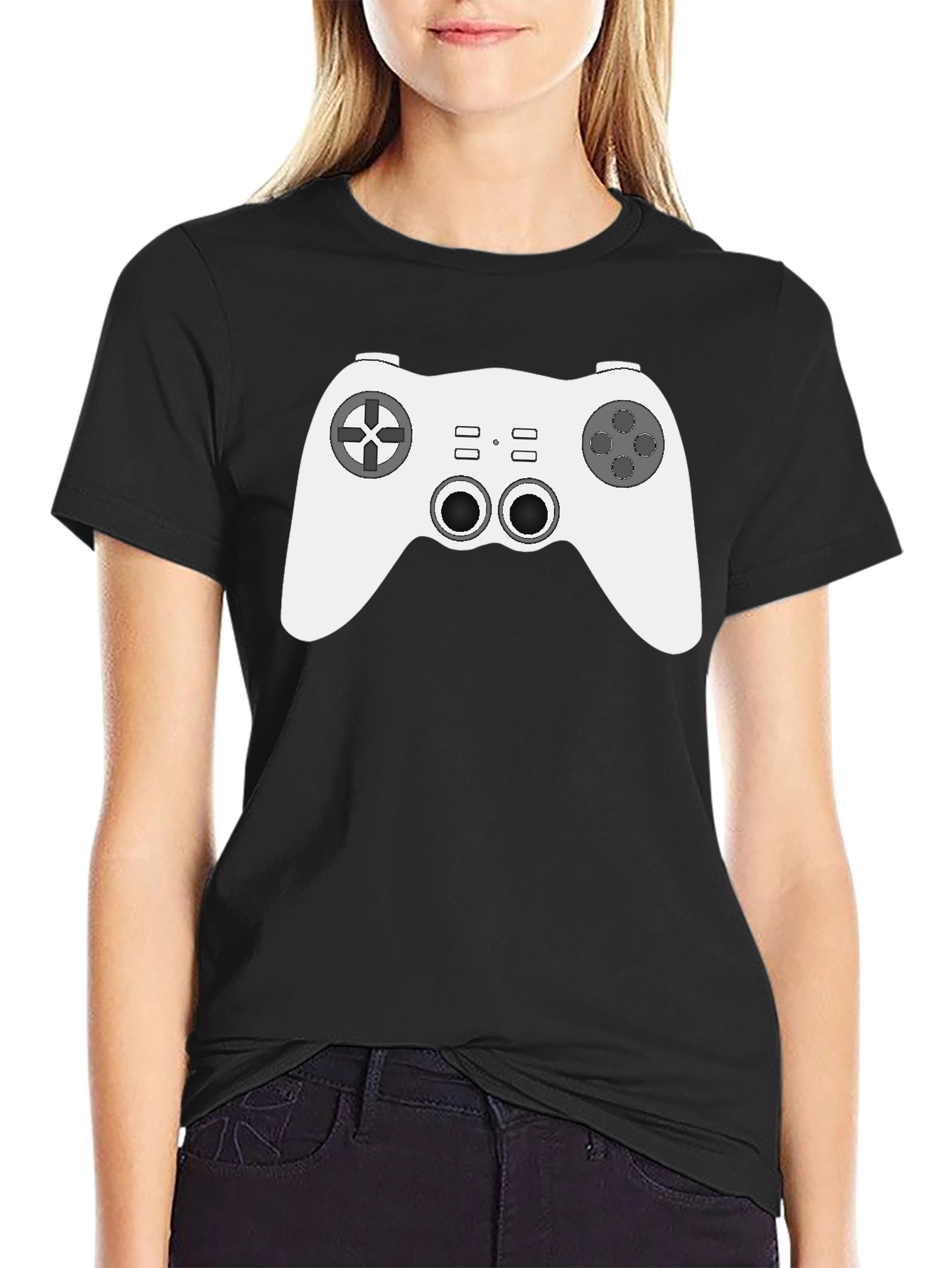 Black Gamer Style Black Tee with Controller Graphic view 2