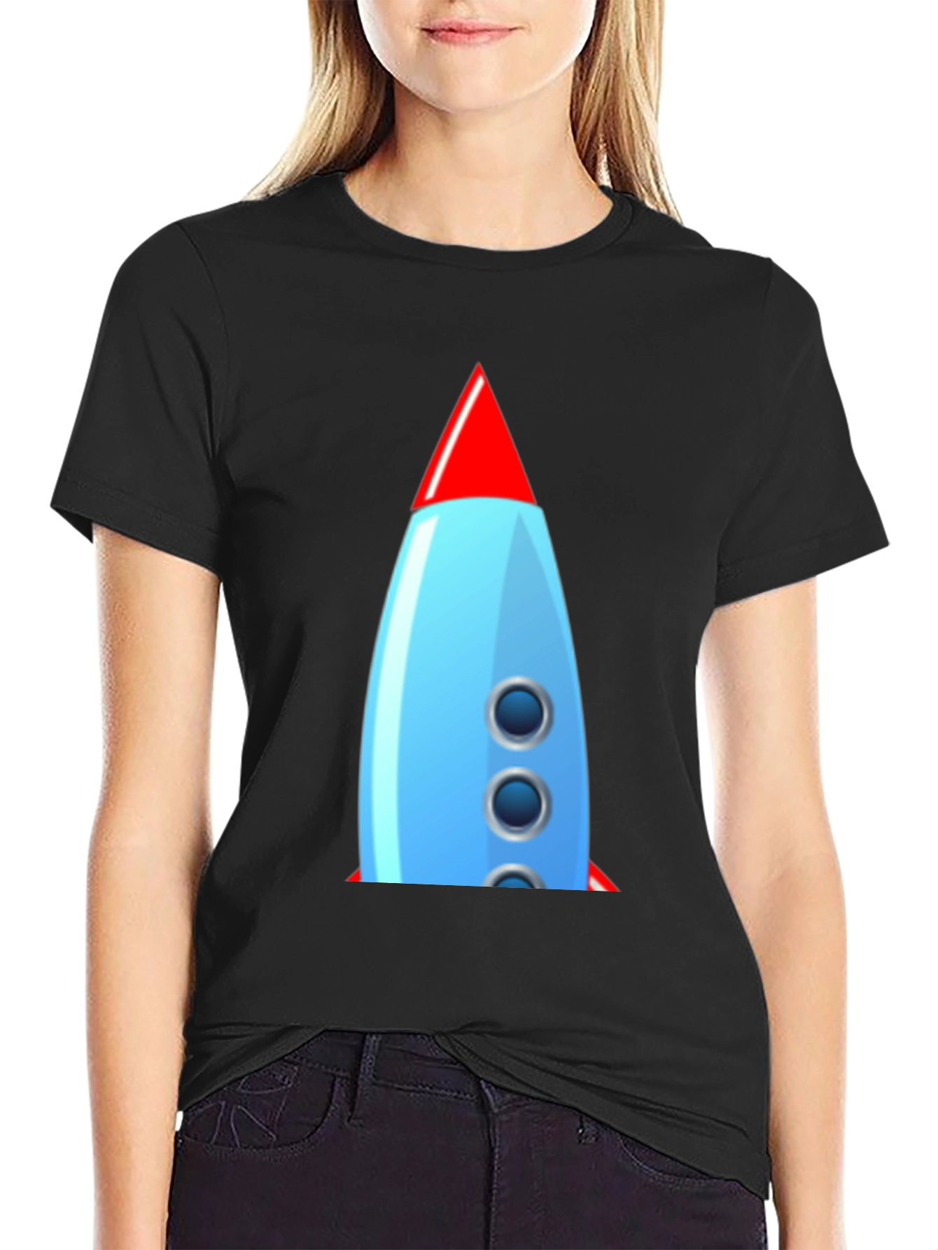 Black Retro Rocket Graphic Tee - Classic Cool! view 2