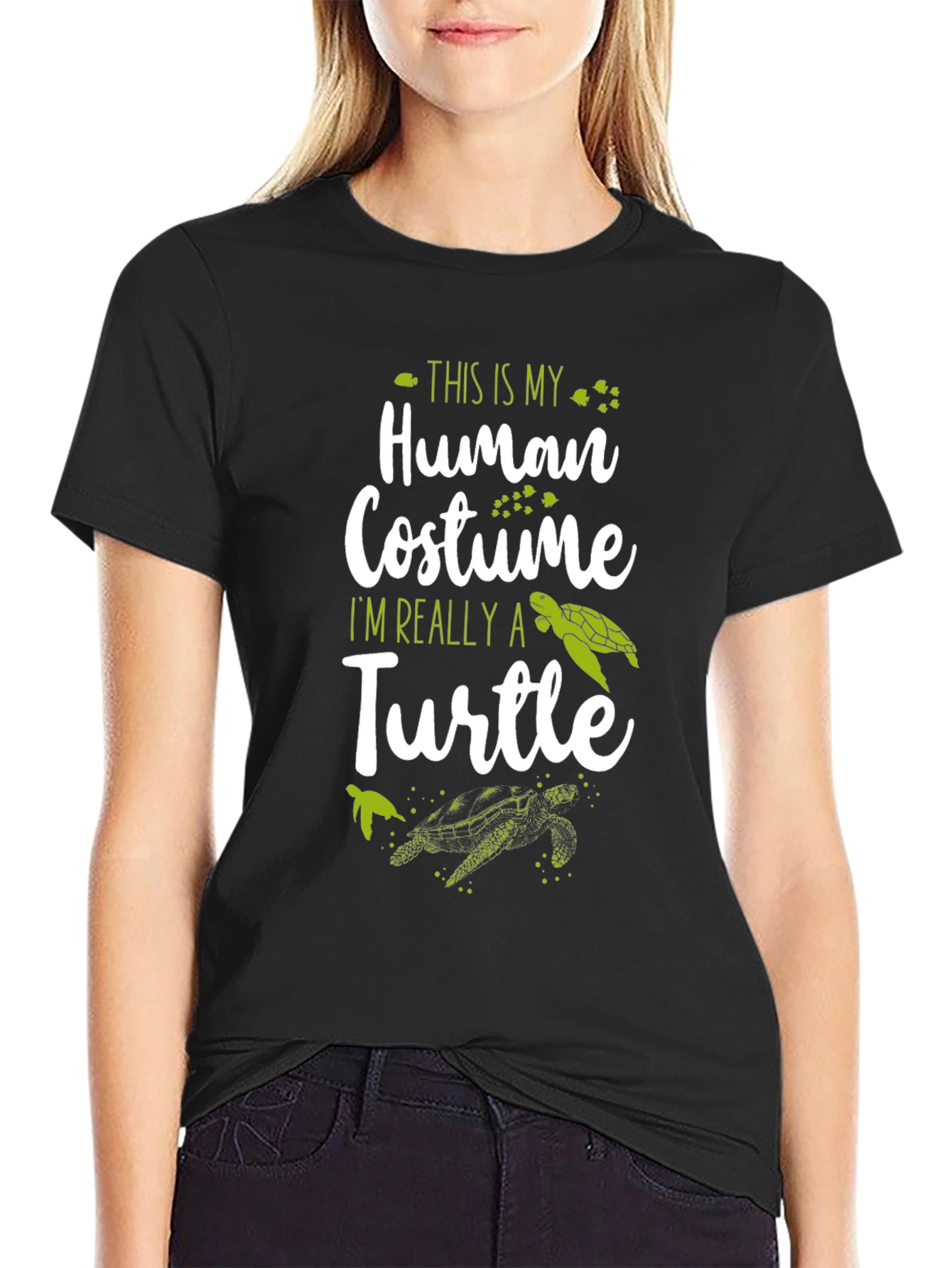 Black Human Costume I'm Really A Turtle Graphic T-Shirt view 2