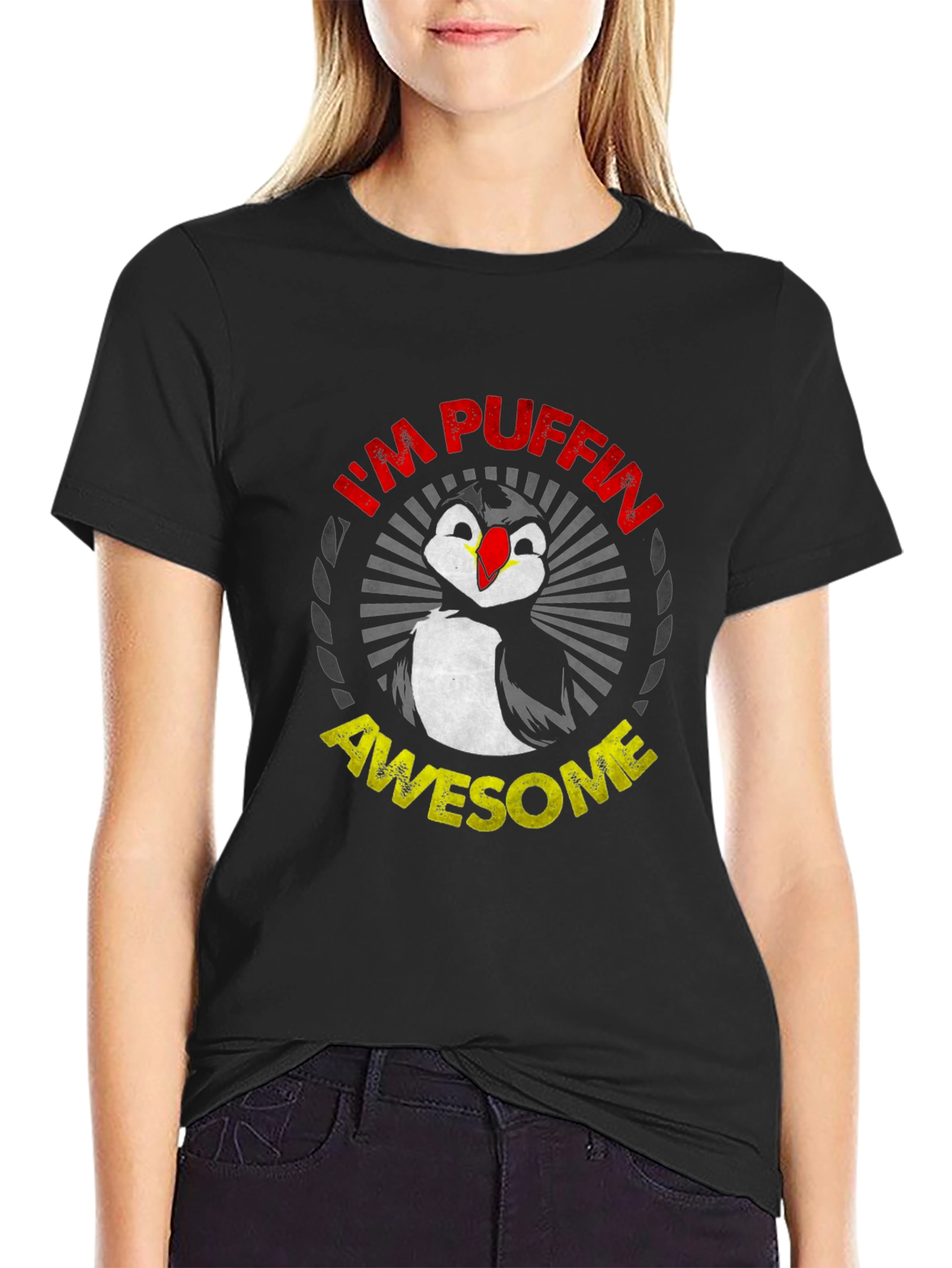 Black I'm Puffin Awesome Graphic T-Shirt view 2
