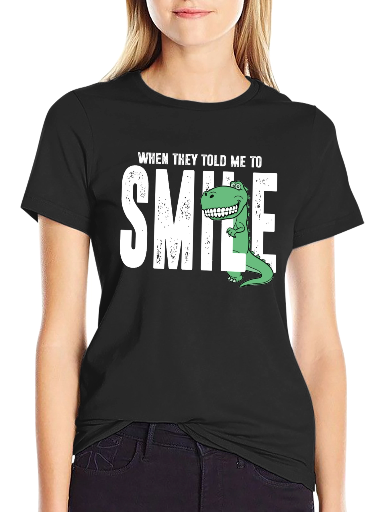 Black Smile Dinosaur Graphic T-Shirt view 2