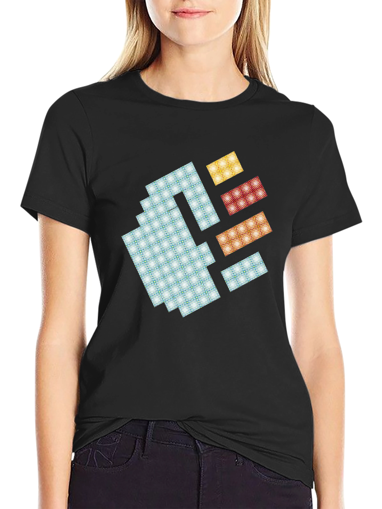 Black Pixel Art Fist Graphic Tee - Black Cotton Blend view 2