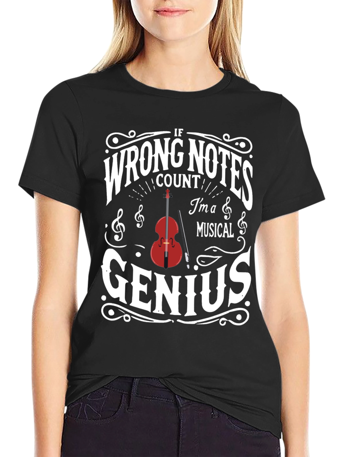 Black Musical Genius T-Shirt - Funny Musician Gift view 2