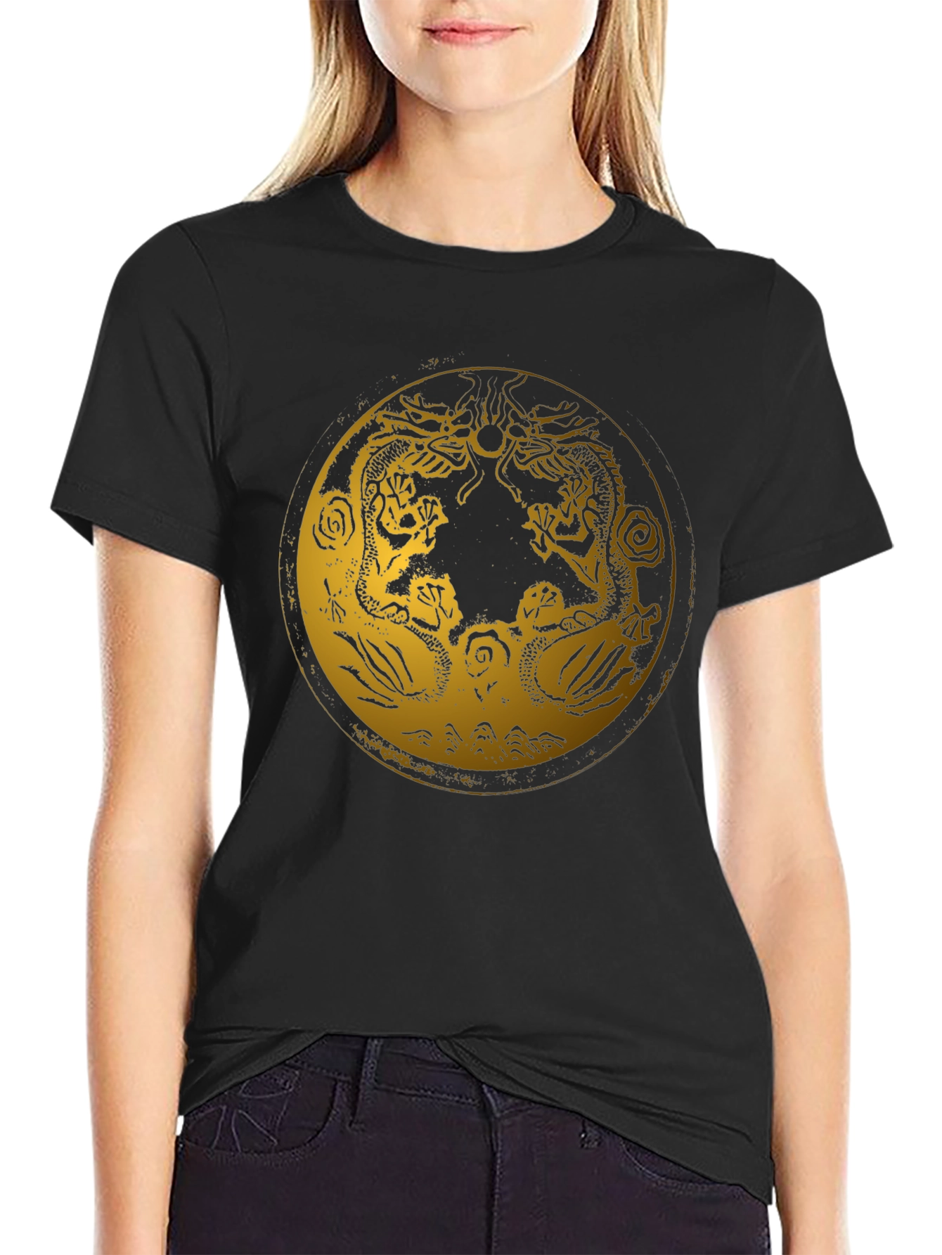Black Dragon Circle Graphic Tee - Stylish Black T-Shirt view 2