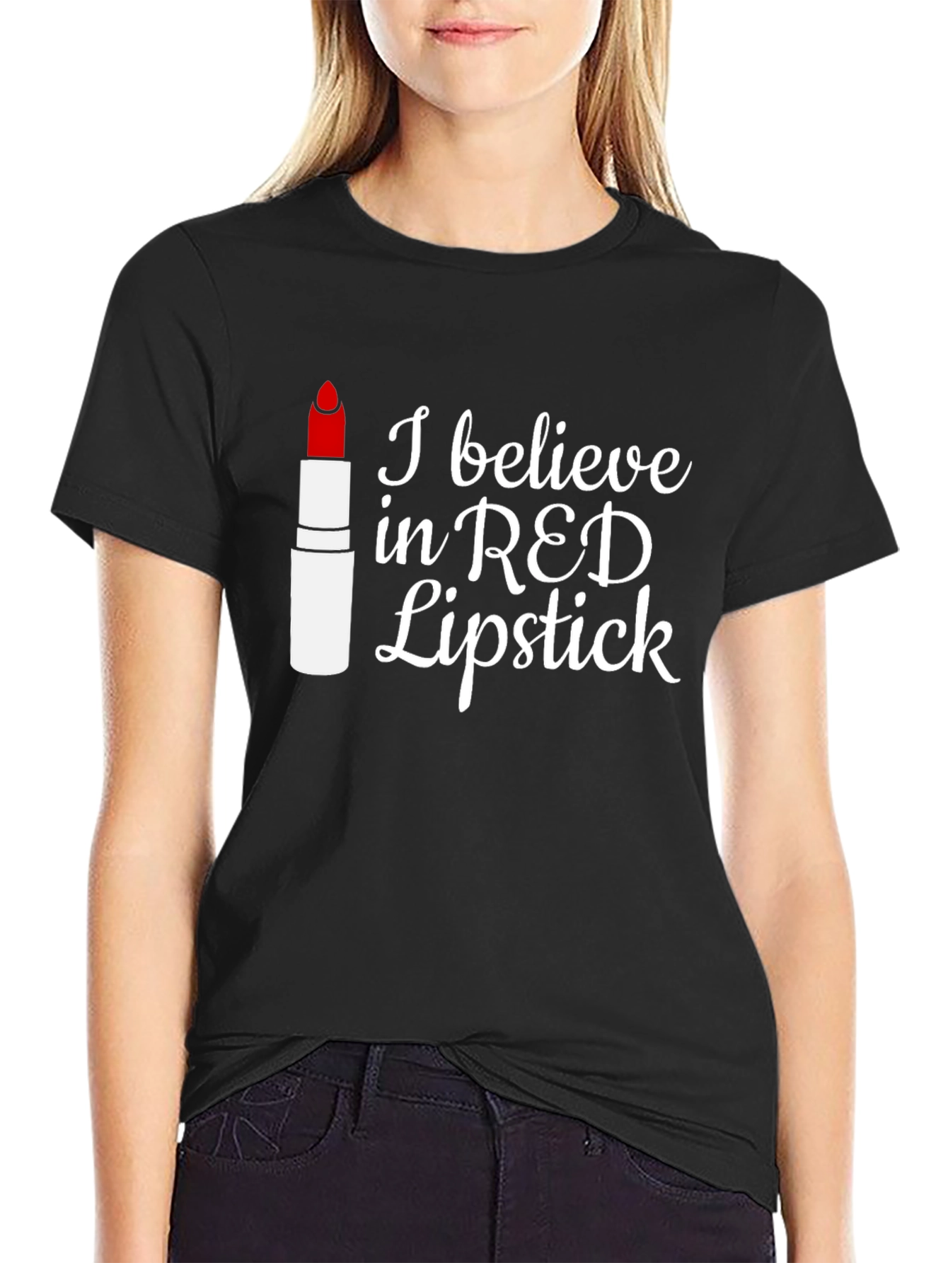 Black Red Lipstick Believer T-Shirt view 2
