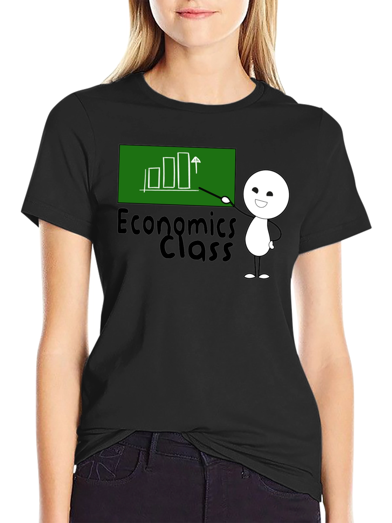 Black Economics Class T-Shirt - Cute Stick Figure view 2