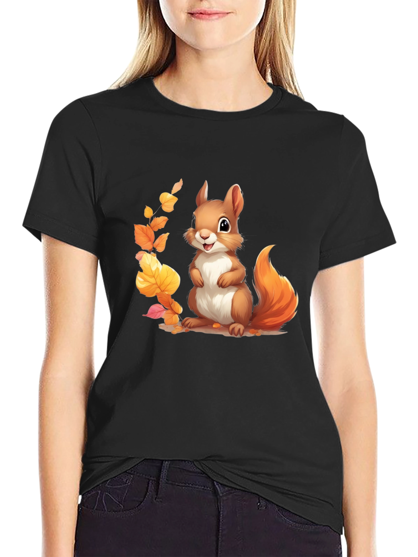 Black Cute Squirrel Graphic T-Shirt - Unisex view 2