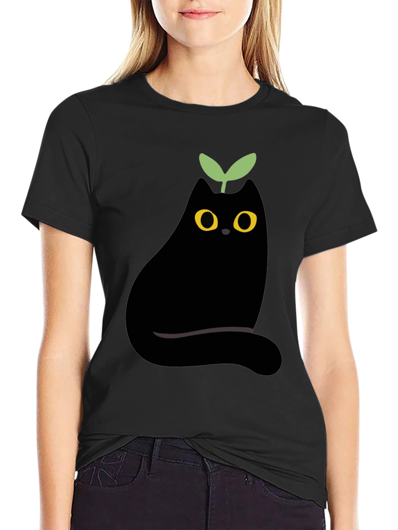 Black Eggplant Cat Graphic Tee - Unique Black T-Shirt view 2