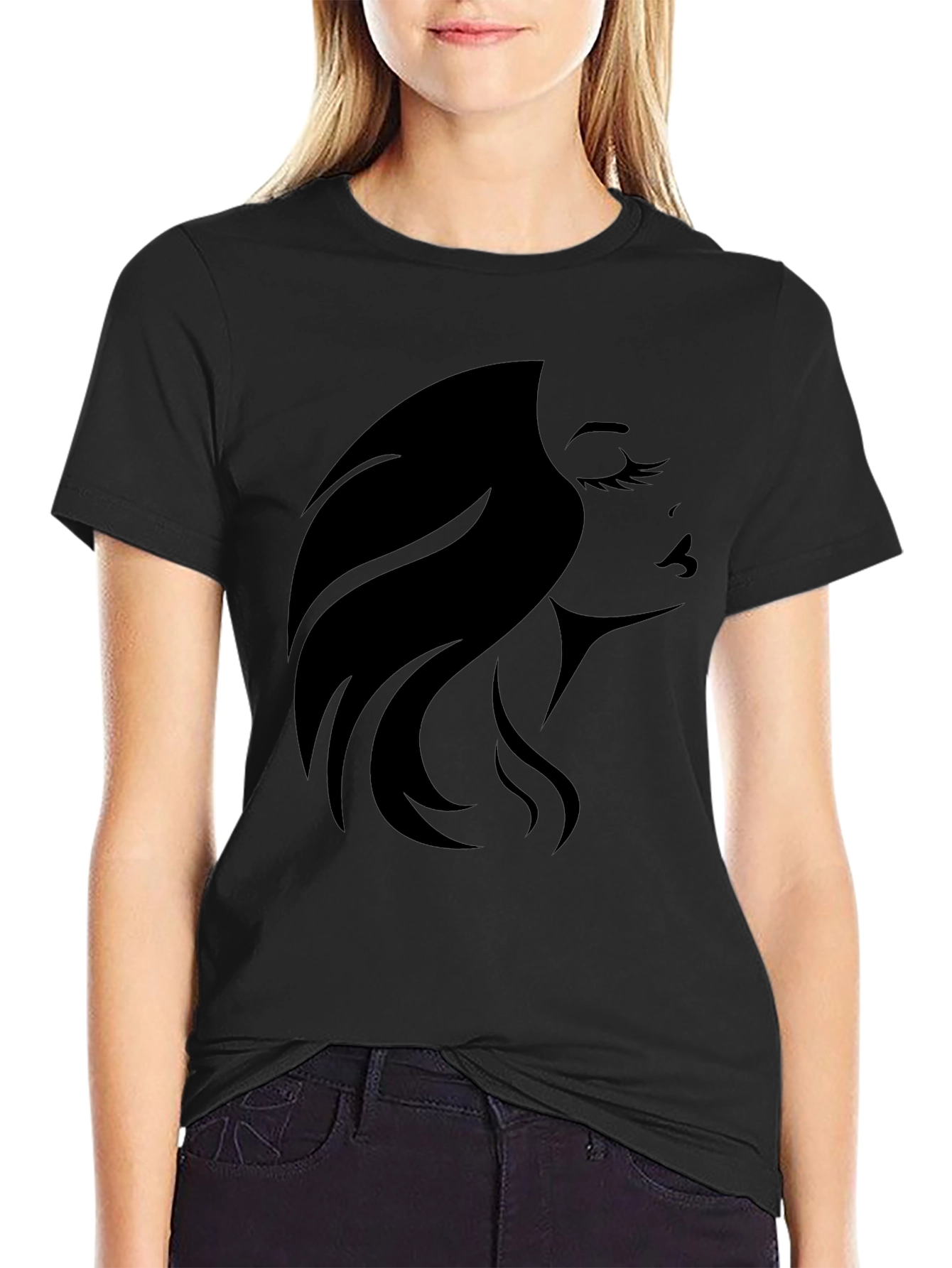 Black Elegant Woman Silhouette Graphic Tee - Black view 2
