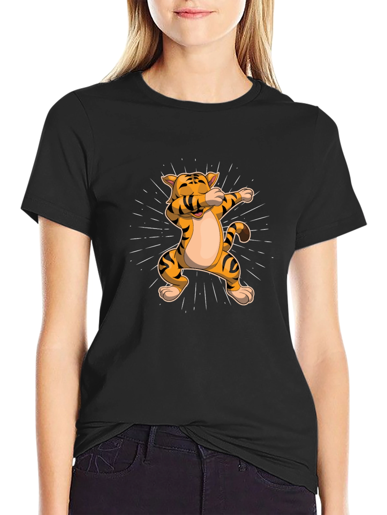 Black Dabbing Tiger Graphic Tee - Trendy Black T-Shirt view 2