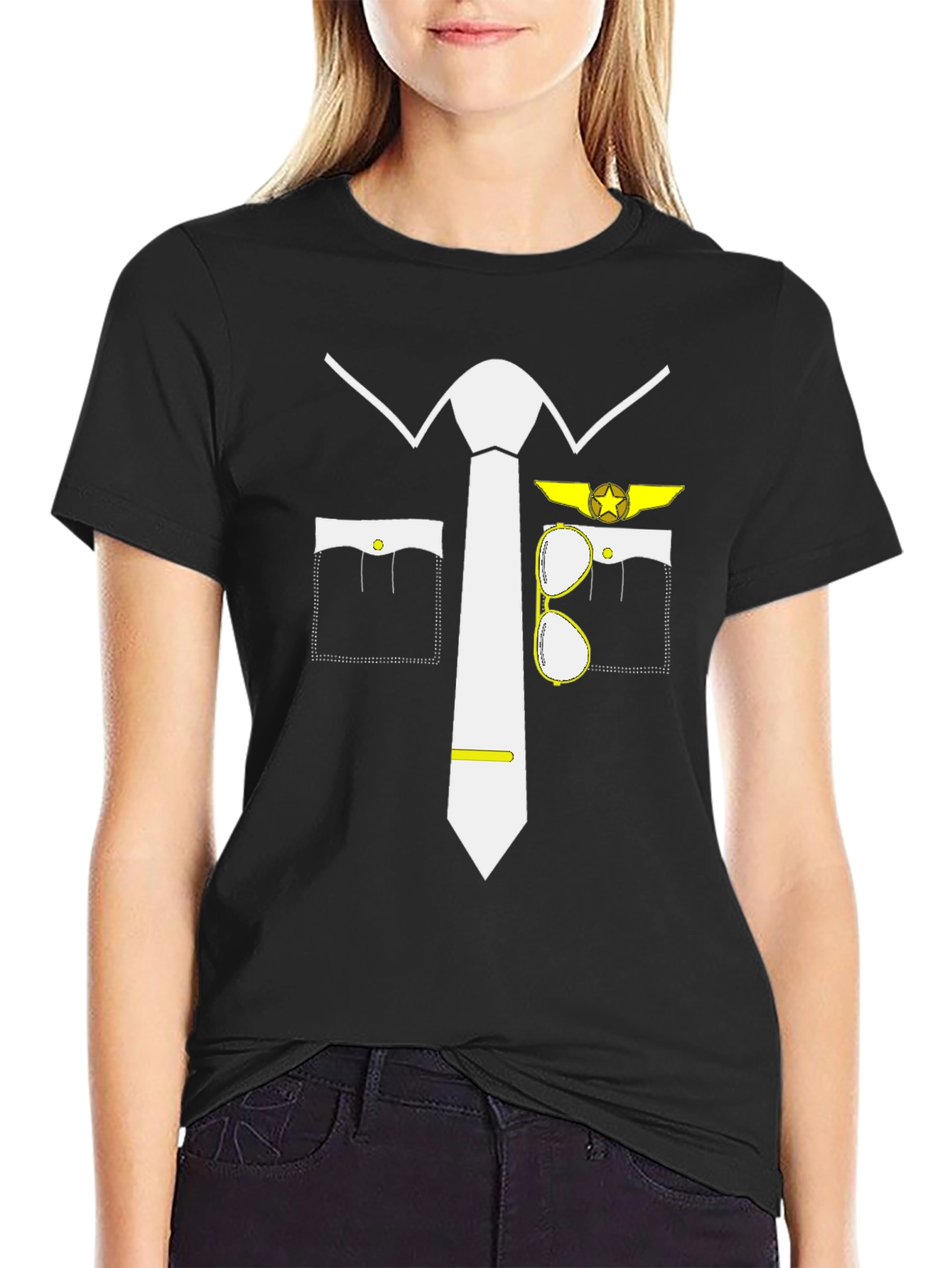 Black Pilot Costume T-Shirt - Fun Aviation Tee view 2