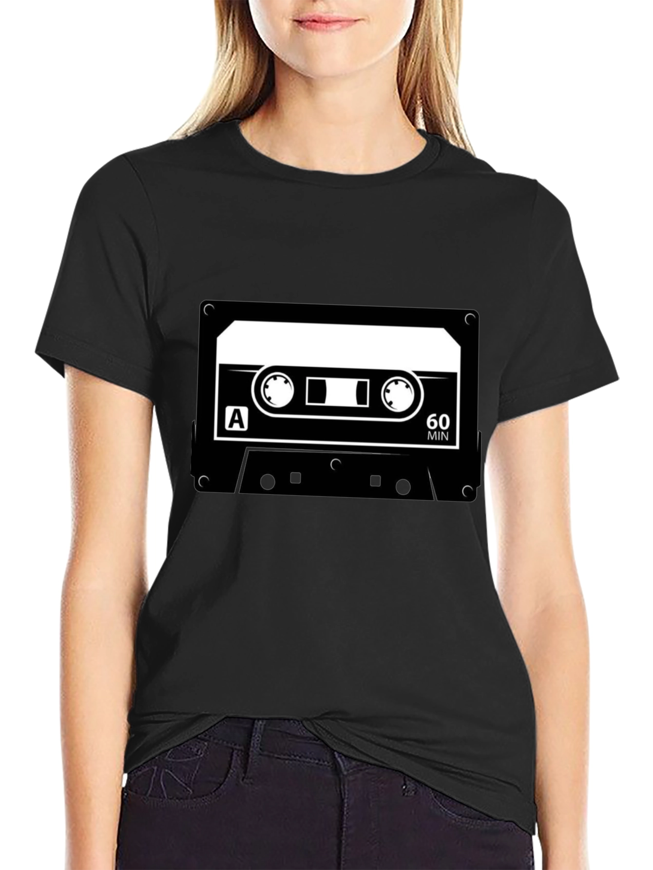 Black Retro Cassette Tape Graphic T-Shirt view 2