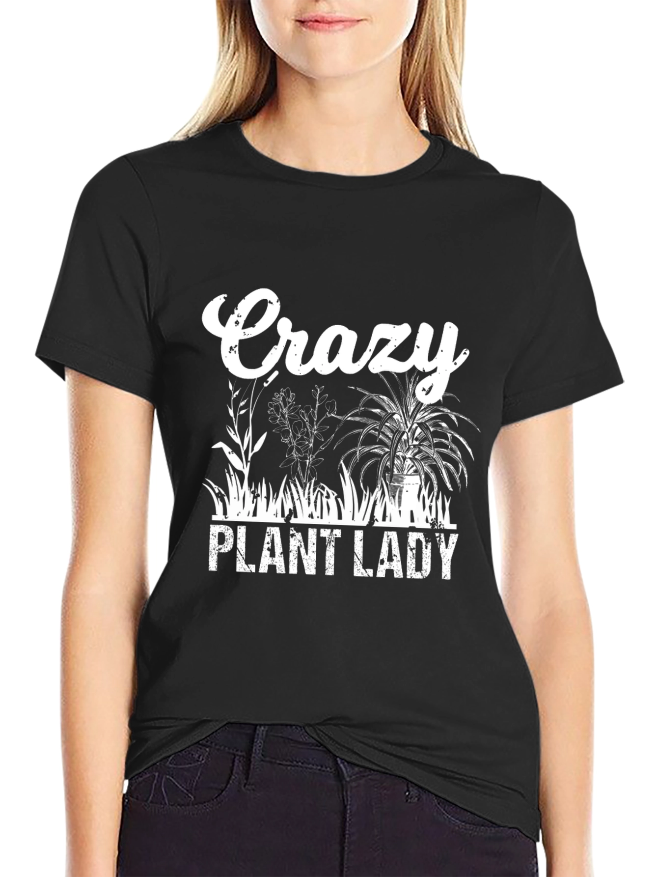 Black Crazy Plant Lady T-Shirt - Botanical Lover Tee view 2