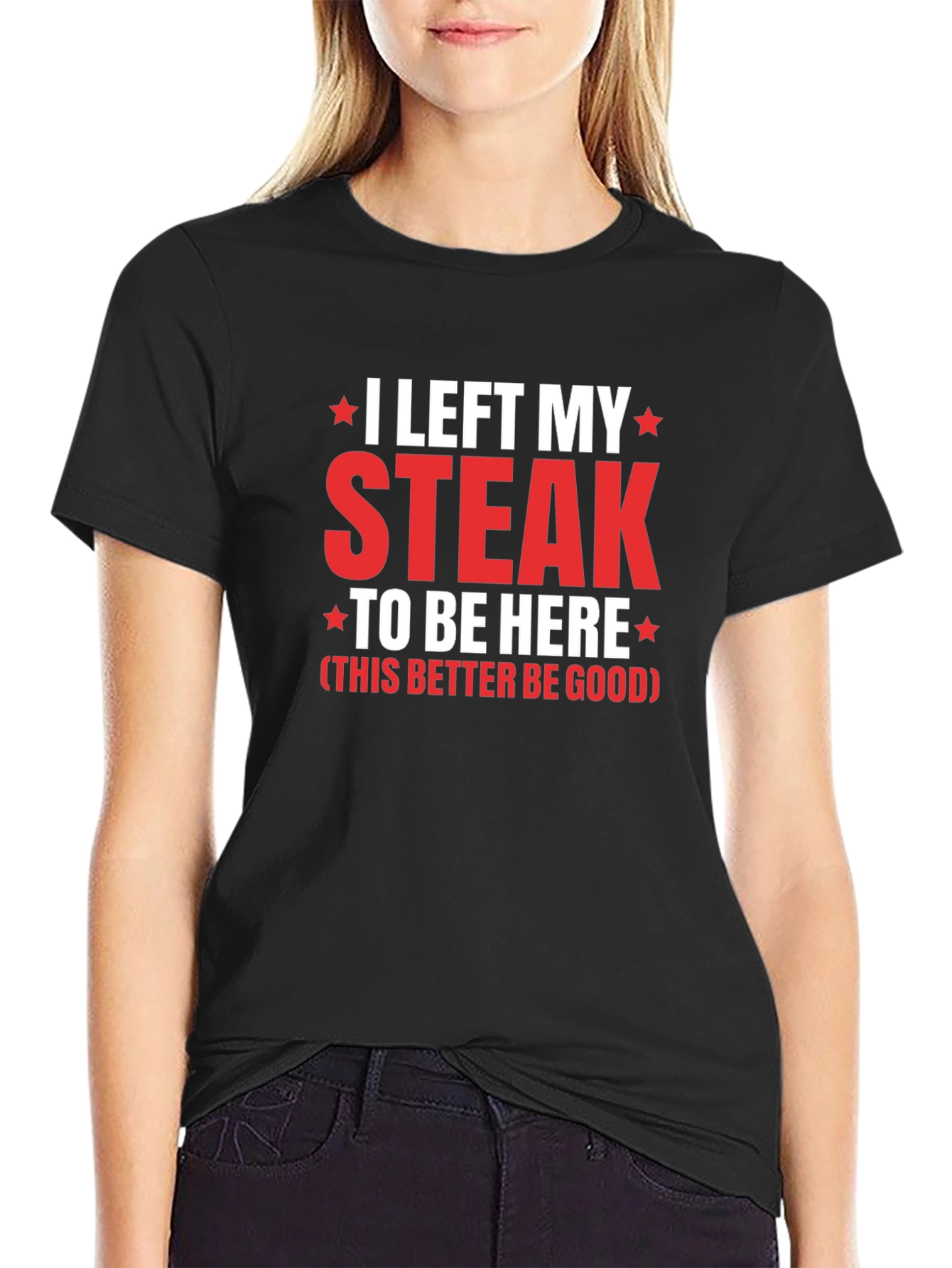 Black I Left My Steak T-Shirt - Funny Foodie Tee view 2