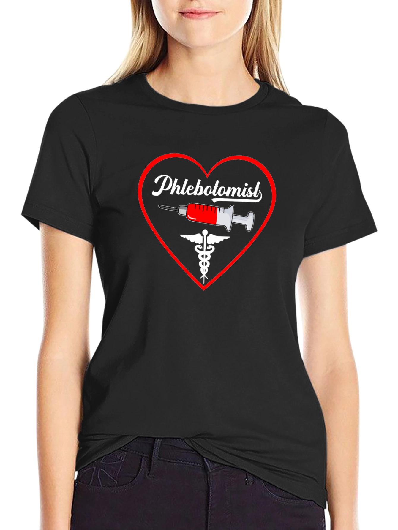 Black Phlebotomist Heart Graphic T-Shirt view 2