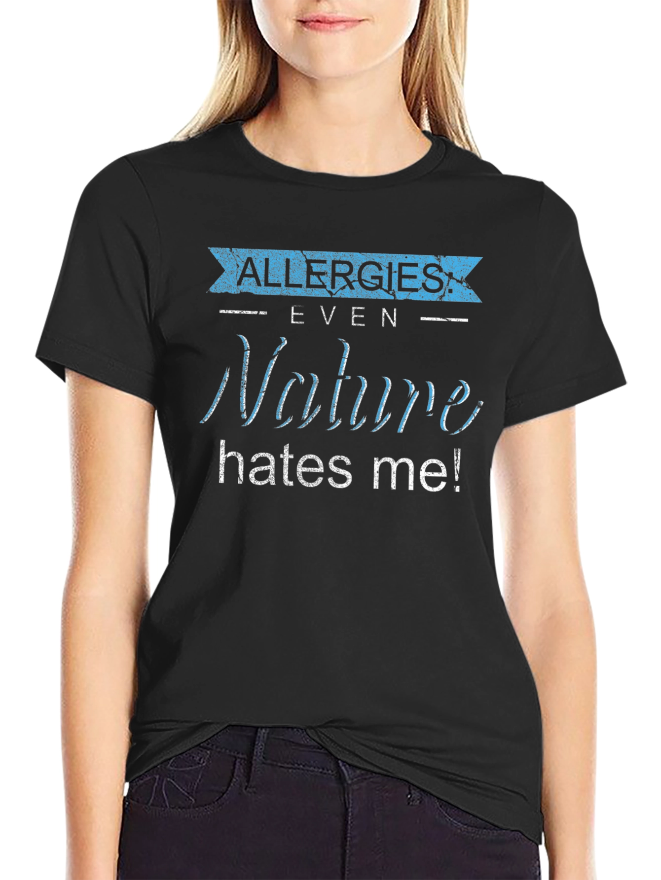 Black Allergies Nature Hates Me! Graphic Tee view 2