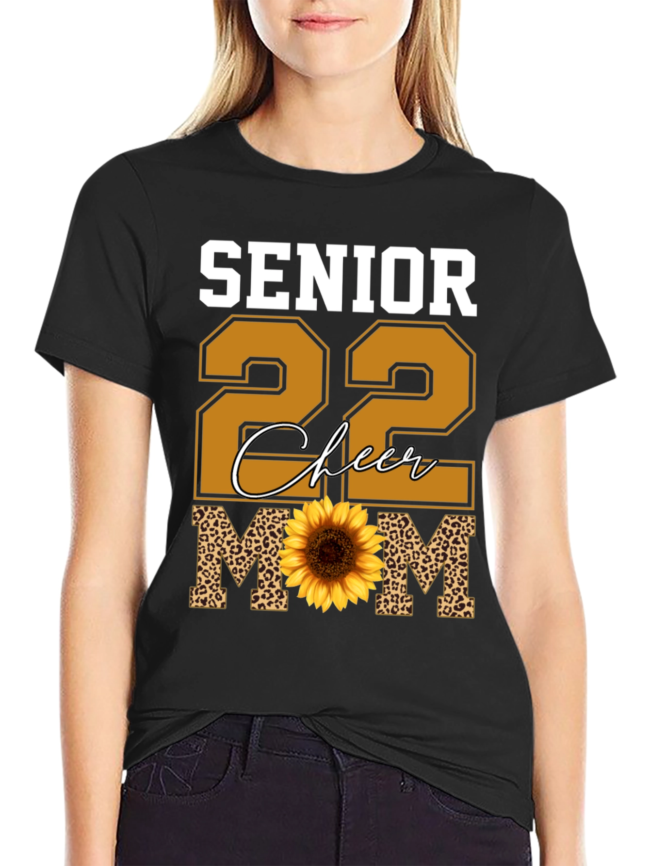 Black Senior 22 Cheer Mom Sunflower T-Shirt view 2