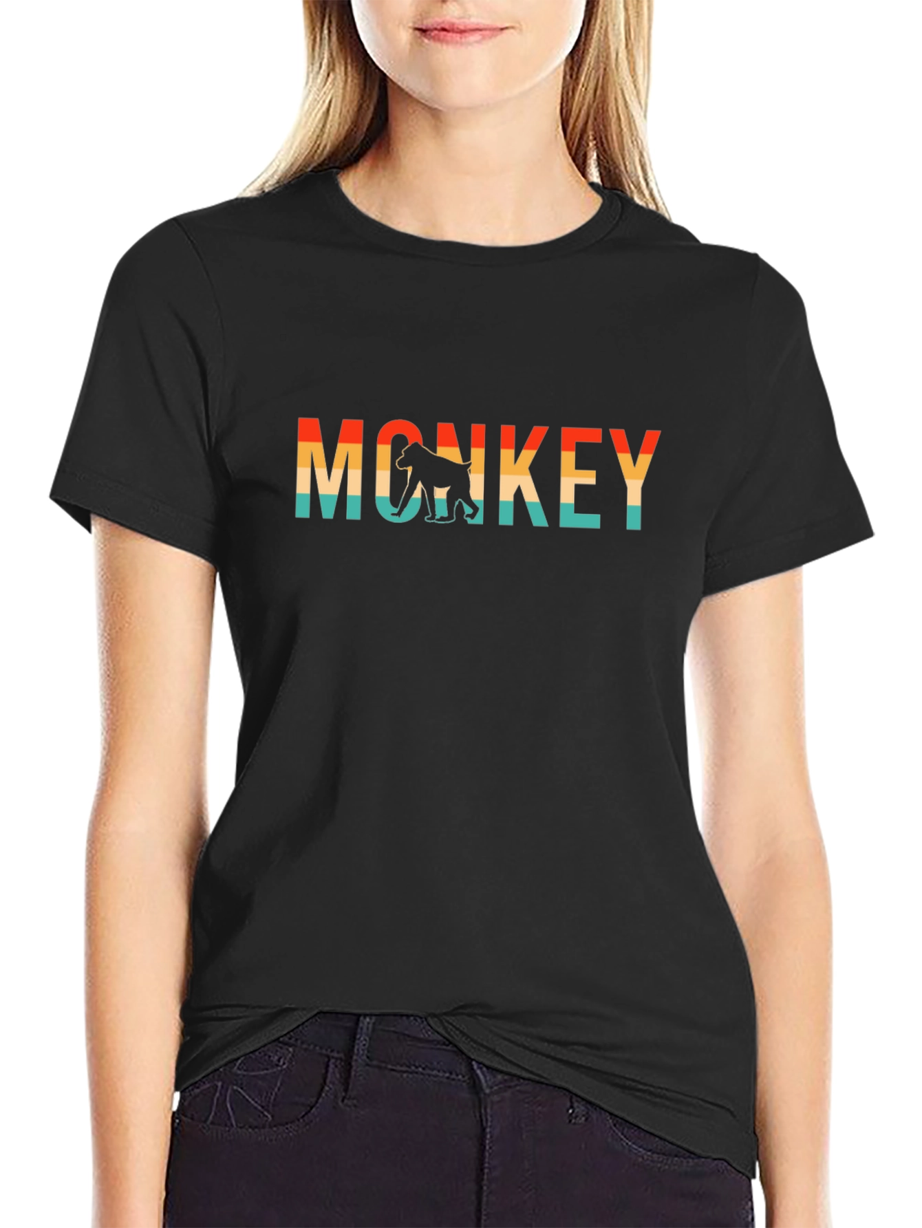 Black Retro Monkey Graphic T-Shirt - Stylish Crew Neck Tee view 2