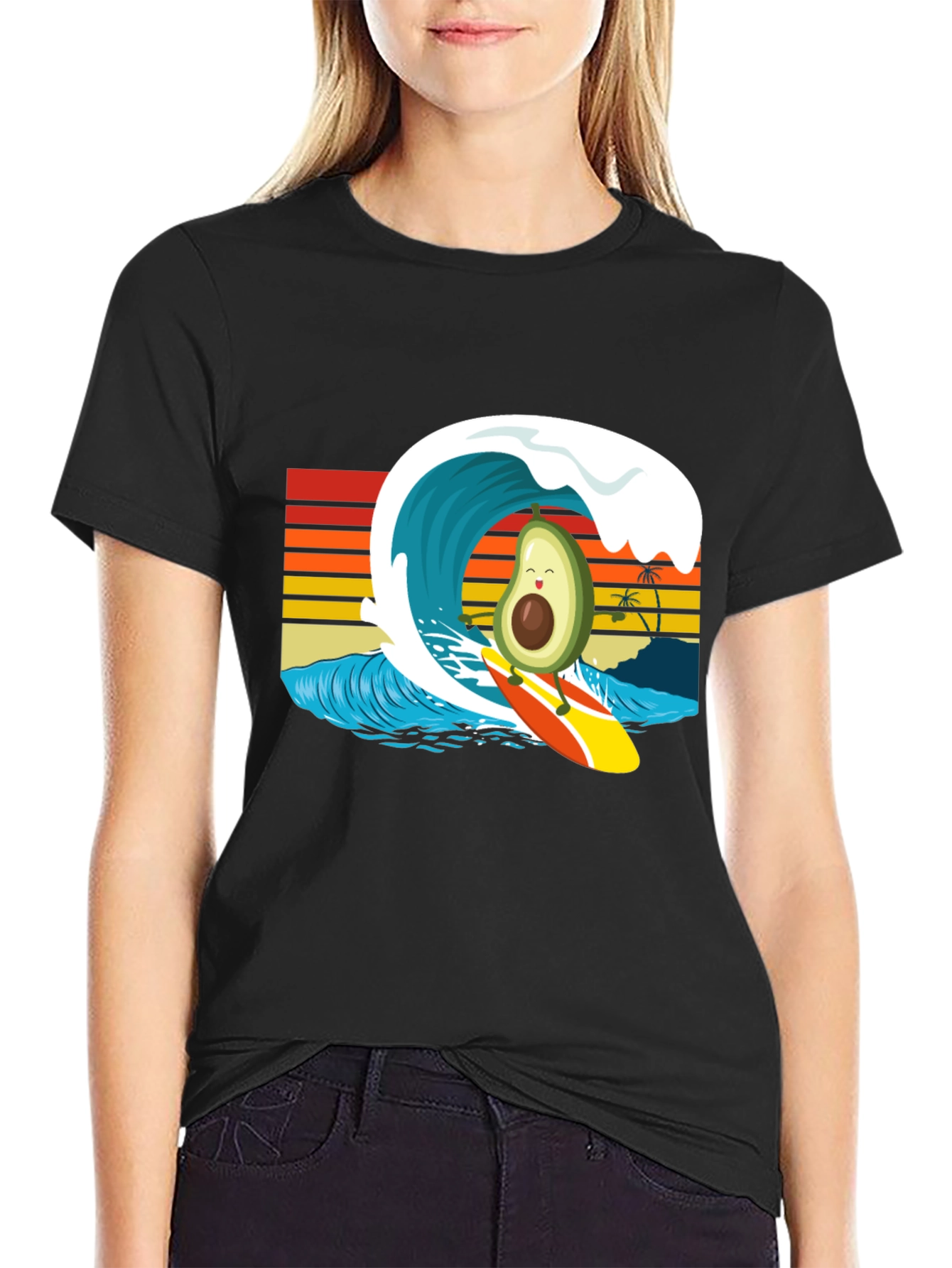 Black Surfing Avocado Graphic Tee view 2