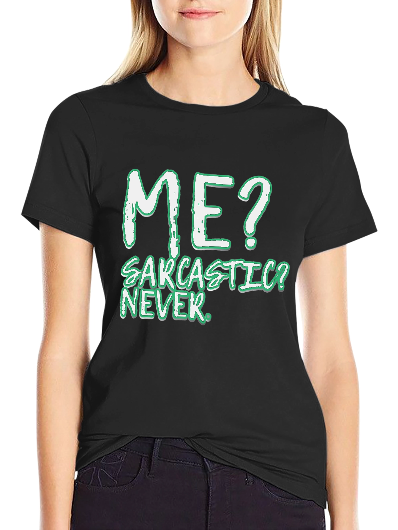 Black Sarcastic? Never! Men's Black T-Shirt view 2