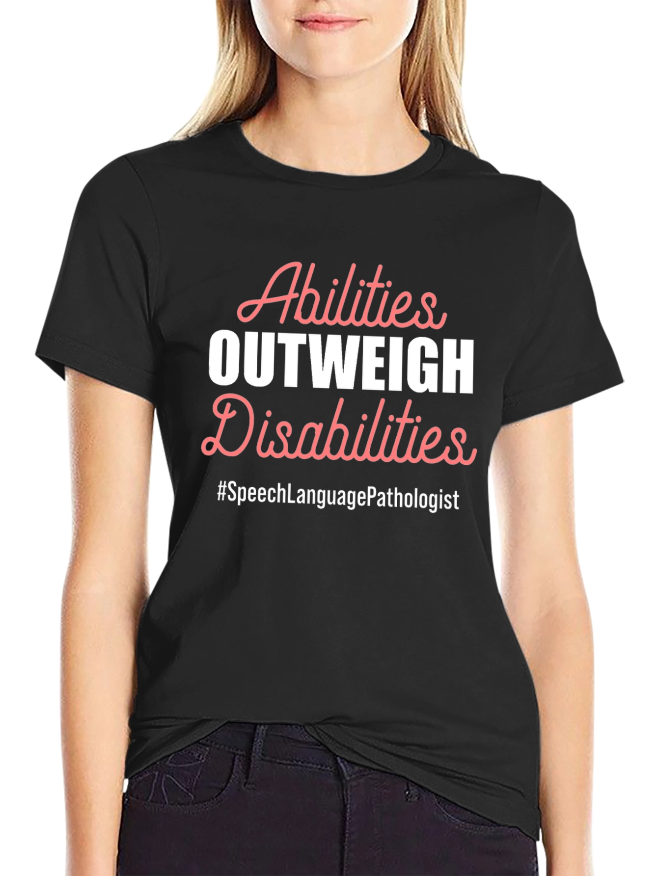 Black Abilities Outweigh Disabilities Speech Language Pathologist T-Shirt view 2