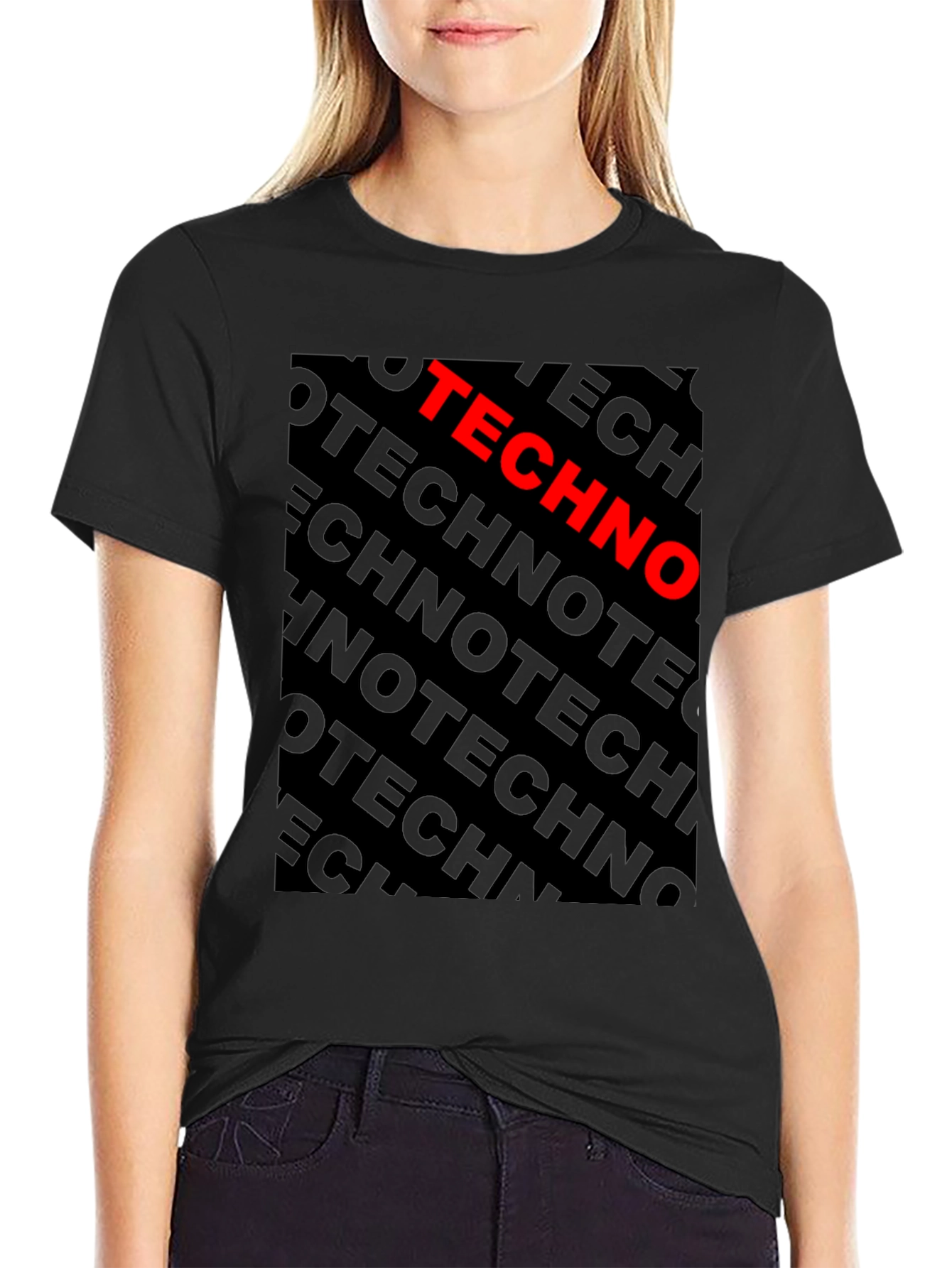 Black Techno Bold Graphic Black T-Shirt view 2