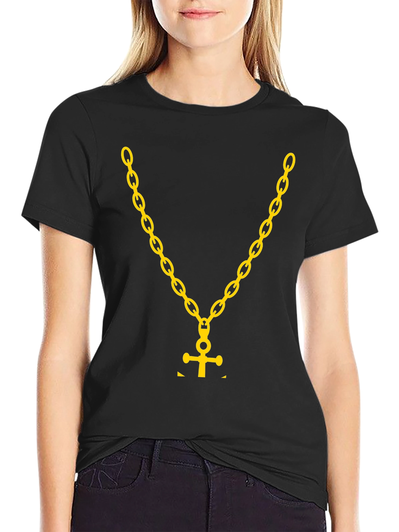 Black Black T-Shirt with Gold Chain Anchor Graphic view 2