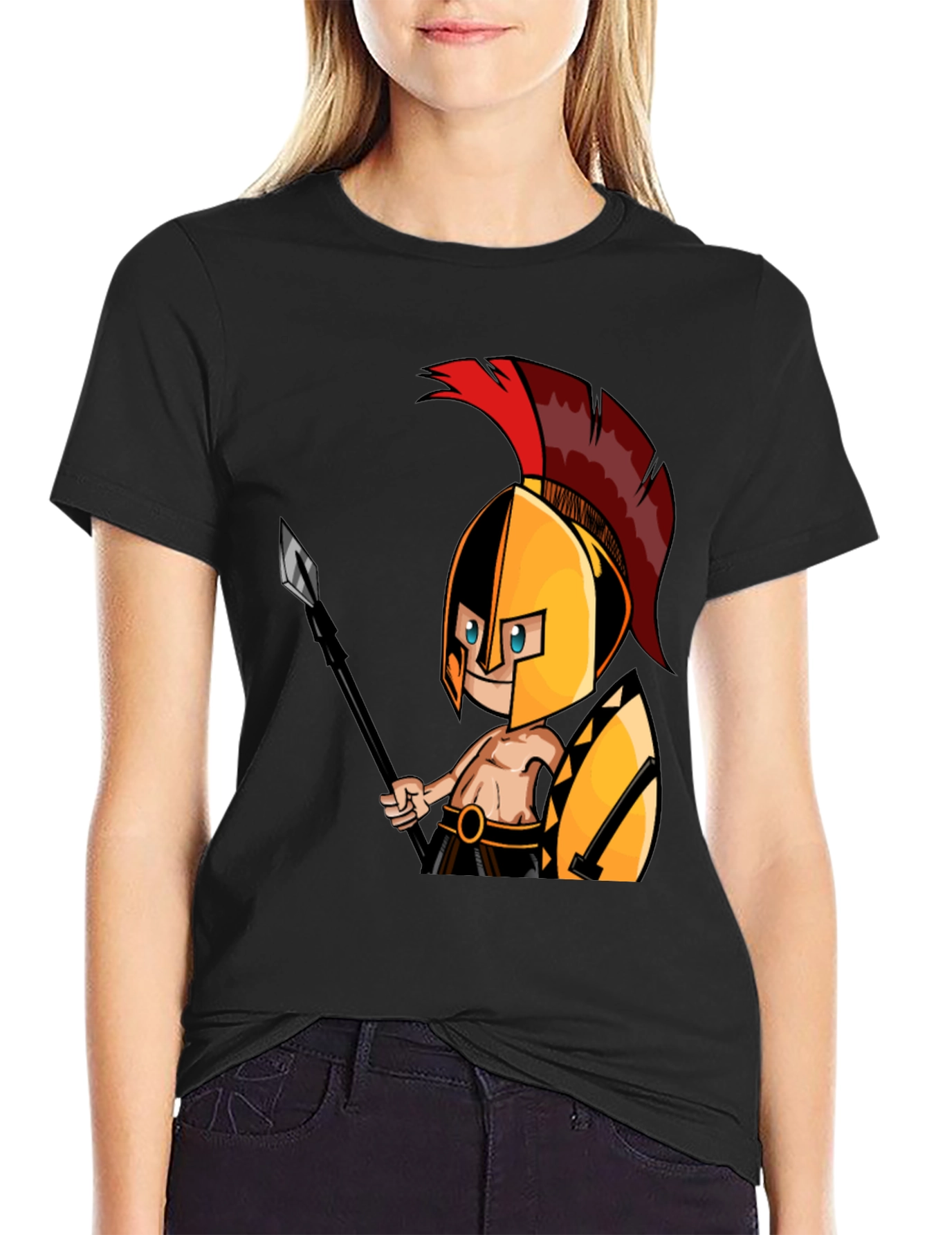 Black Spartan Warrior Graphic Tee - Black Cotton T-Shirt view 2