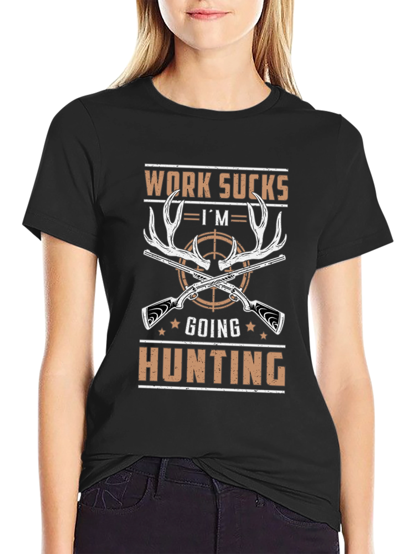 Black Work Sucks I'm Going Hunting T-Shirt view 2