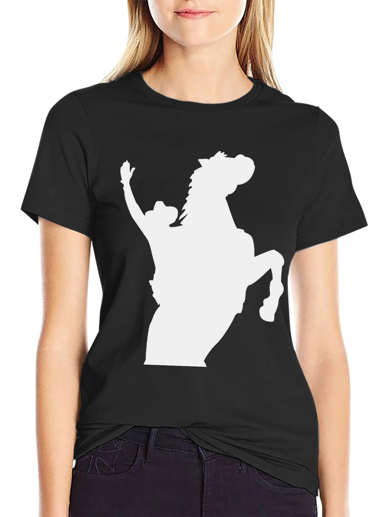 Black Cowboy Horse Graphic Tee - Black Cotton Blend T-Shirt view 2