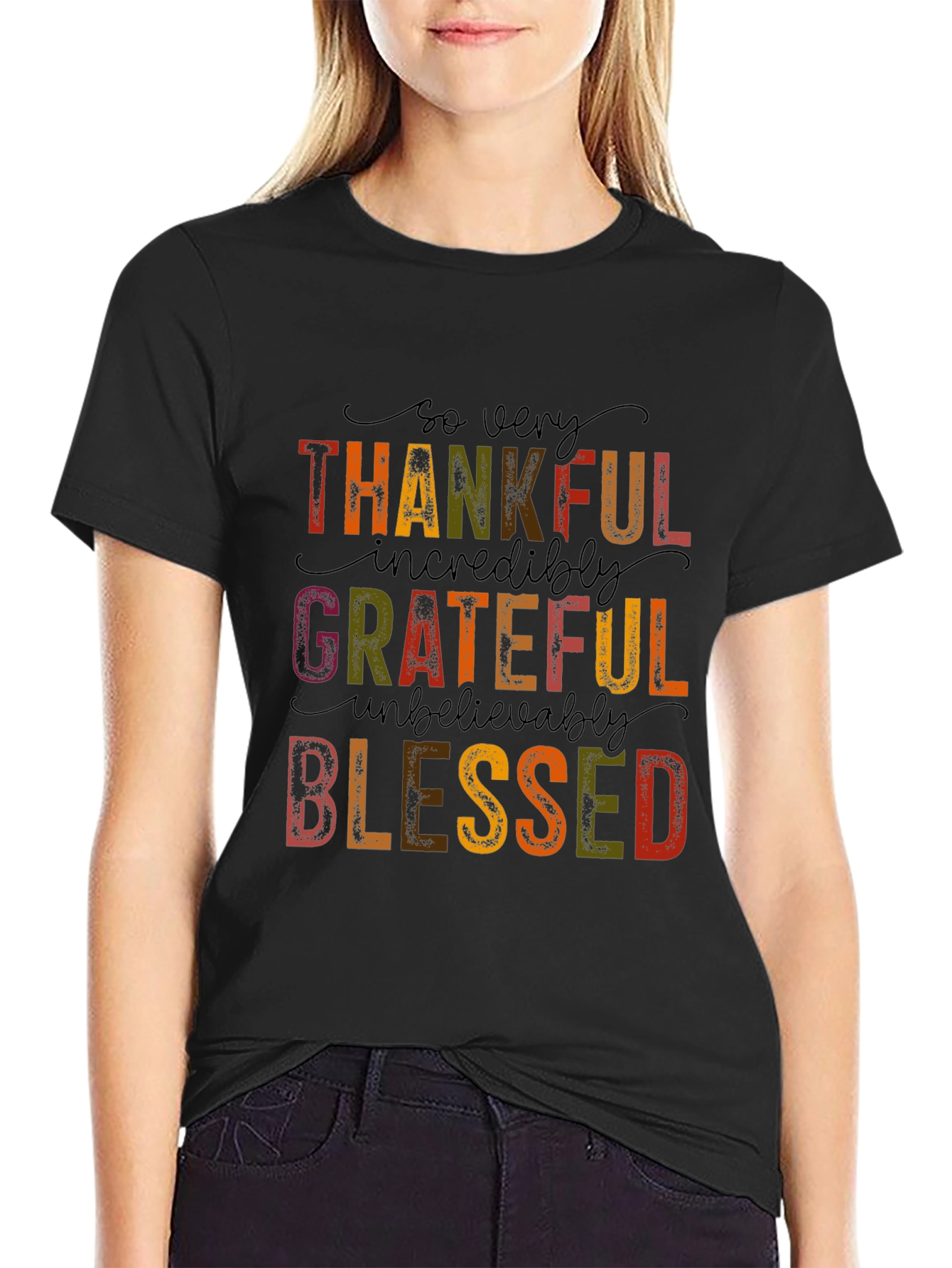 Black Thankful Grateful Blessed Graphic Tee view 2