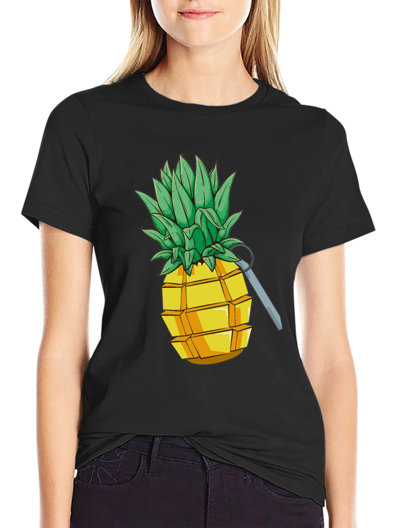 Black Pineapple Grenade Funny Graphic Tee view 2