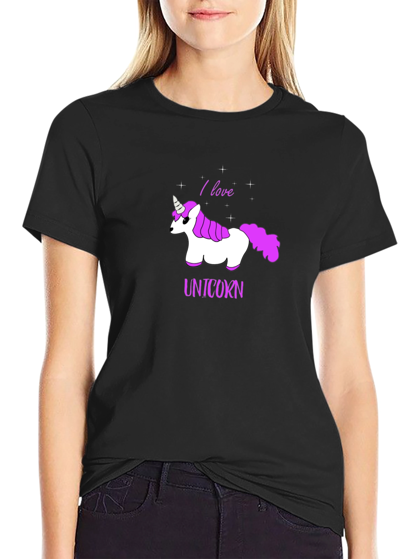 Black I Love Unicorns Graphic T-Shirt view 2