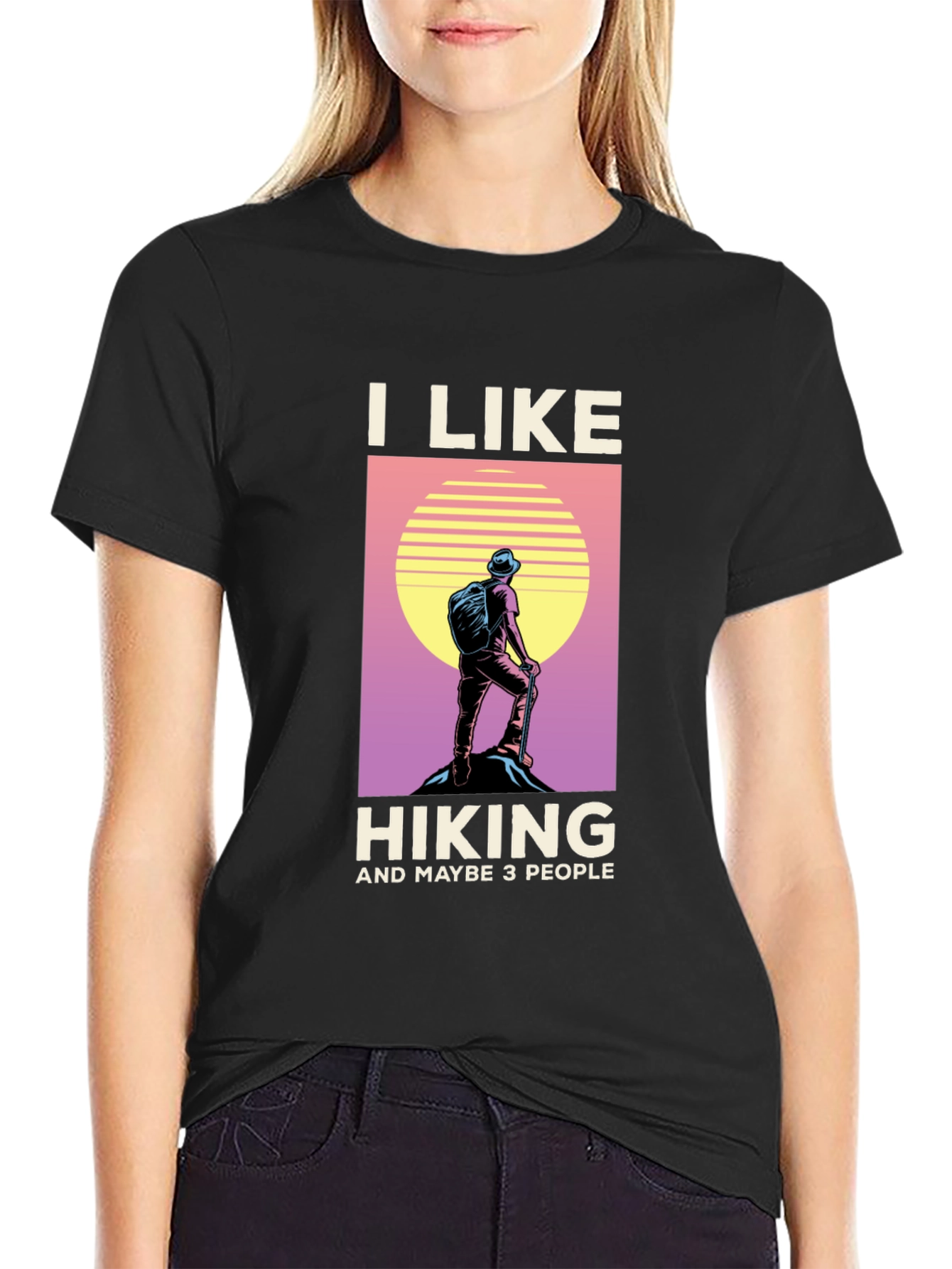 Black I Like Hiking T-Shirt - Funny Outdoor Adventure Tee view 2