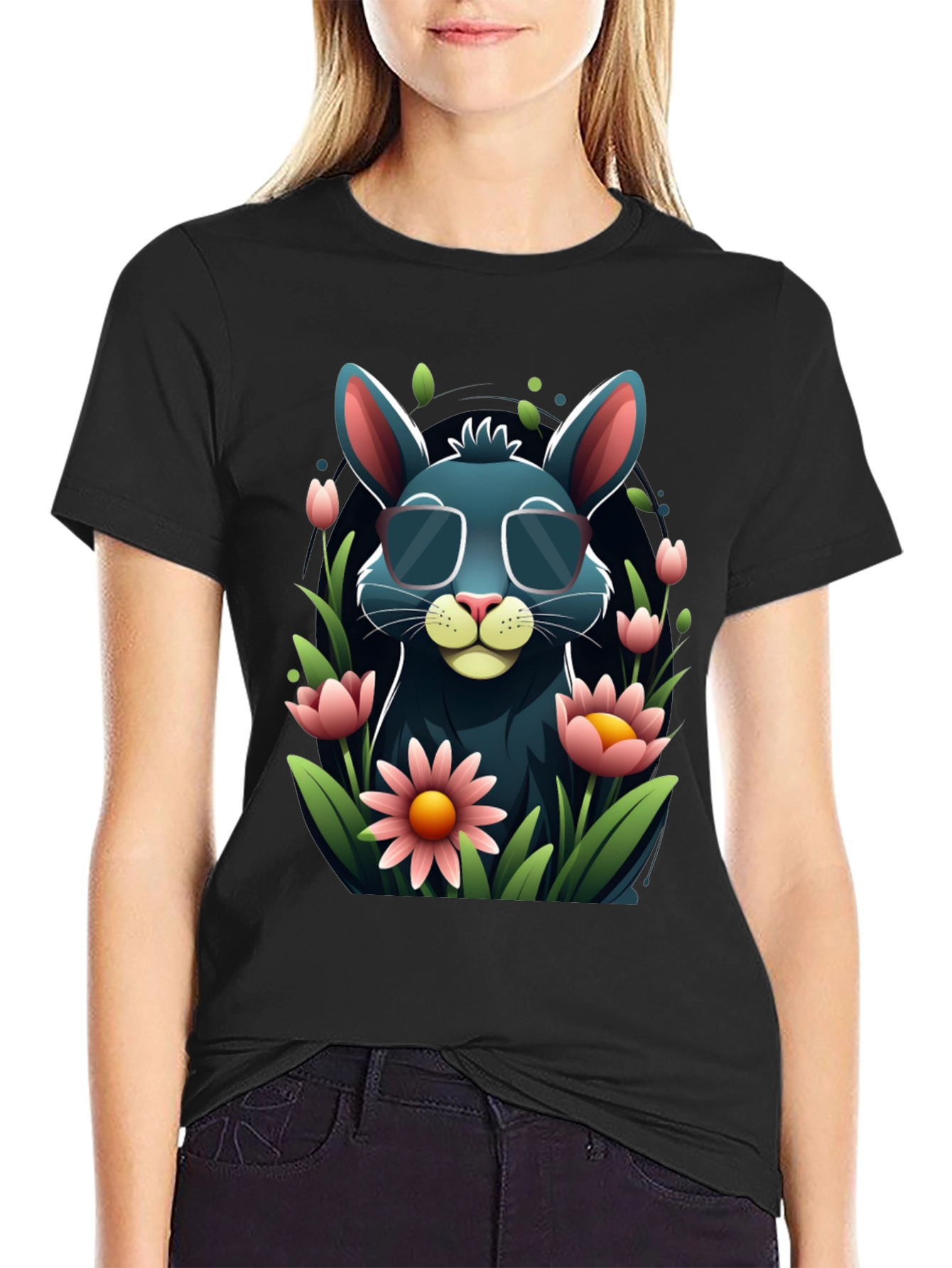 Black Cool Bunny in Shades Graphic Tee view 2