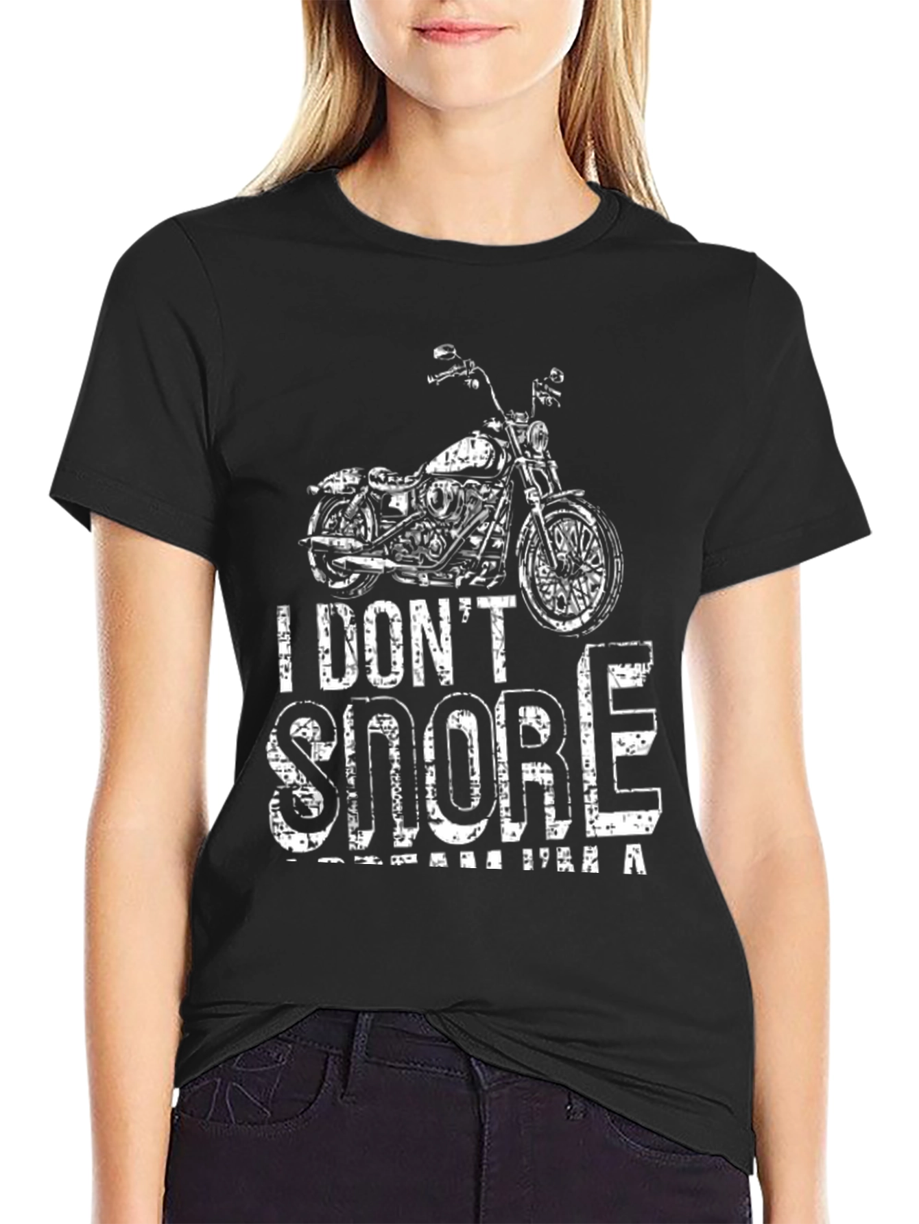 Black I Don't Snore, I Dream I'm a Motorcycle T-Shirt view 2