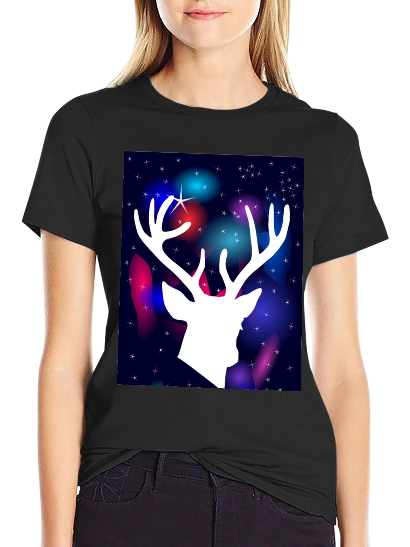 Black Festive Deer Graphic Tee view 2