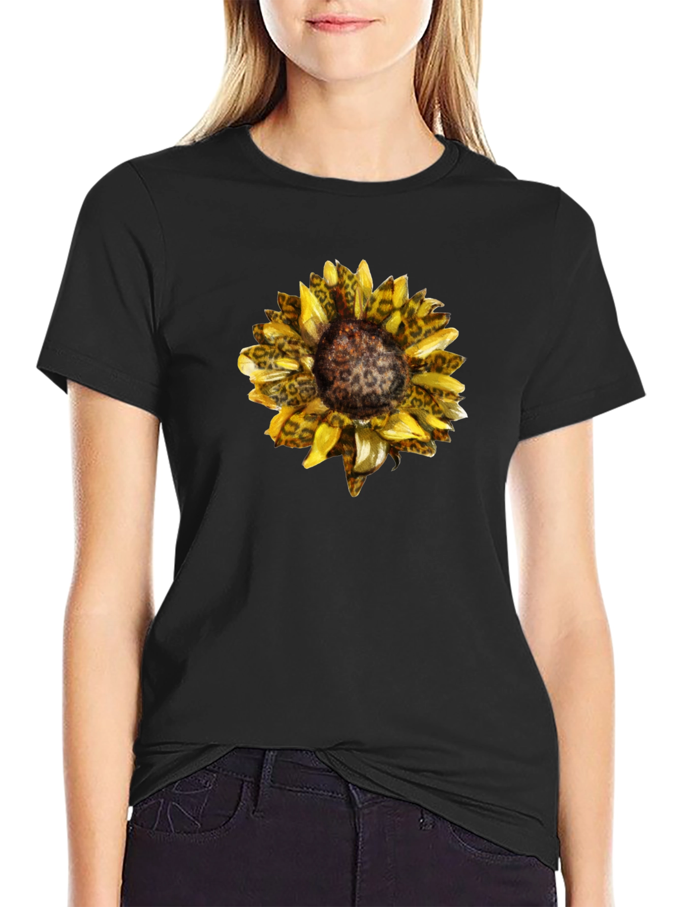 Black Sunflower Leopard Print Graphic Tee view 2