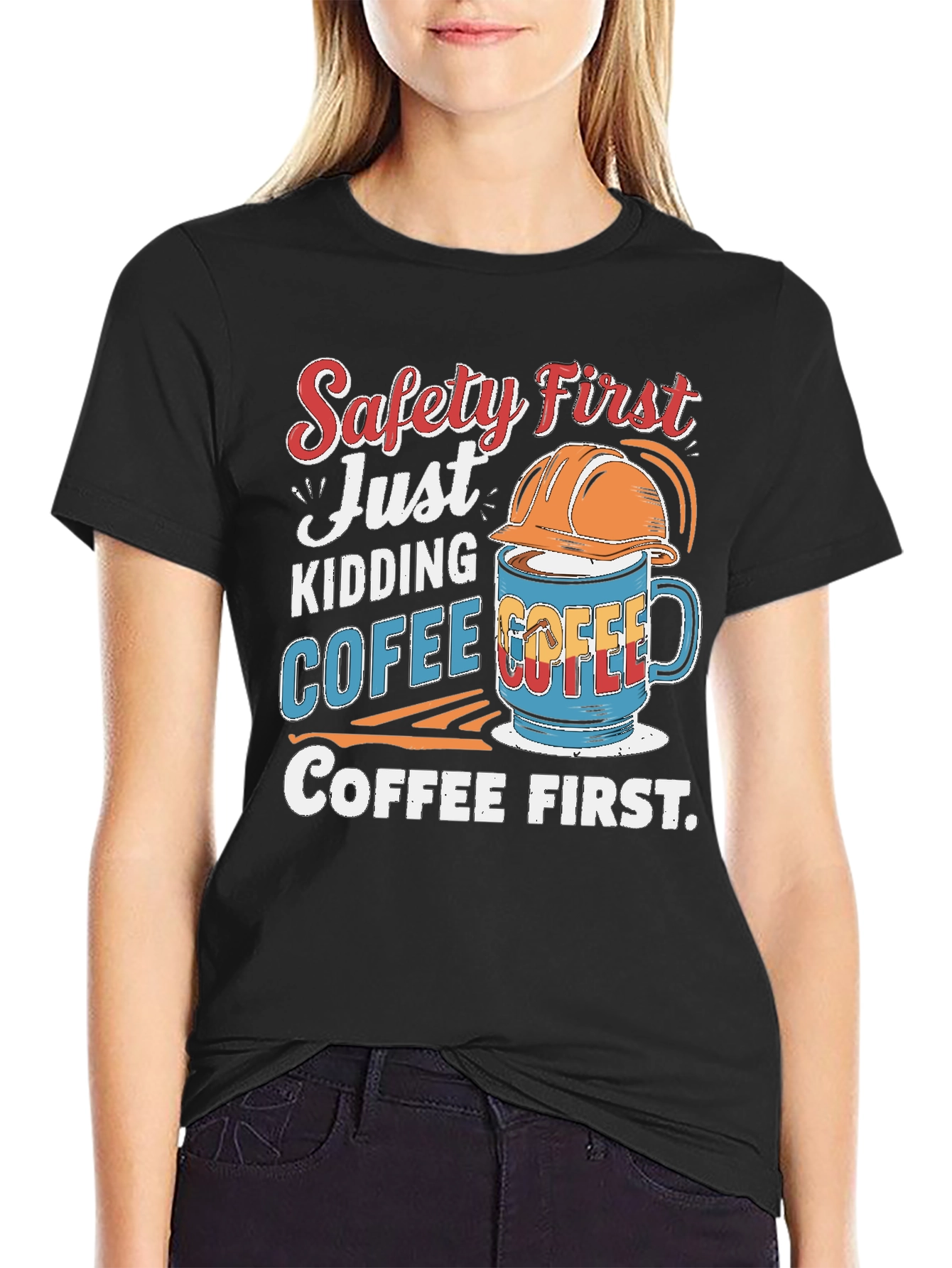 Black Safety First Coffee T-Shirt view 2