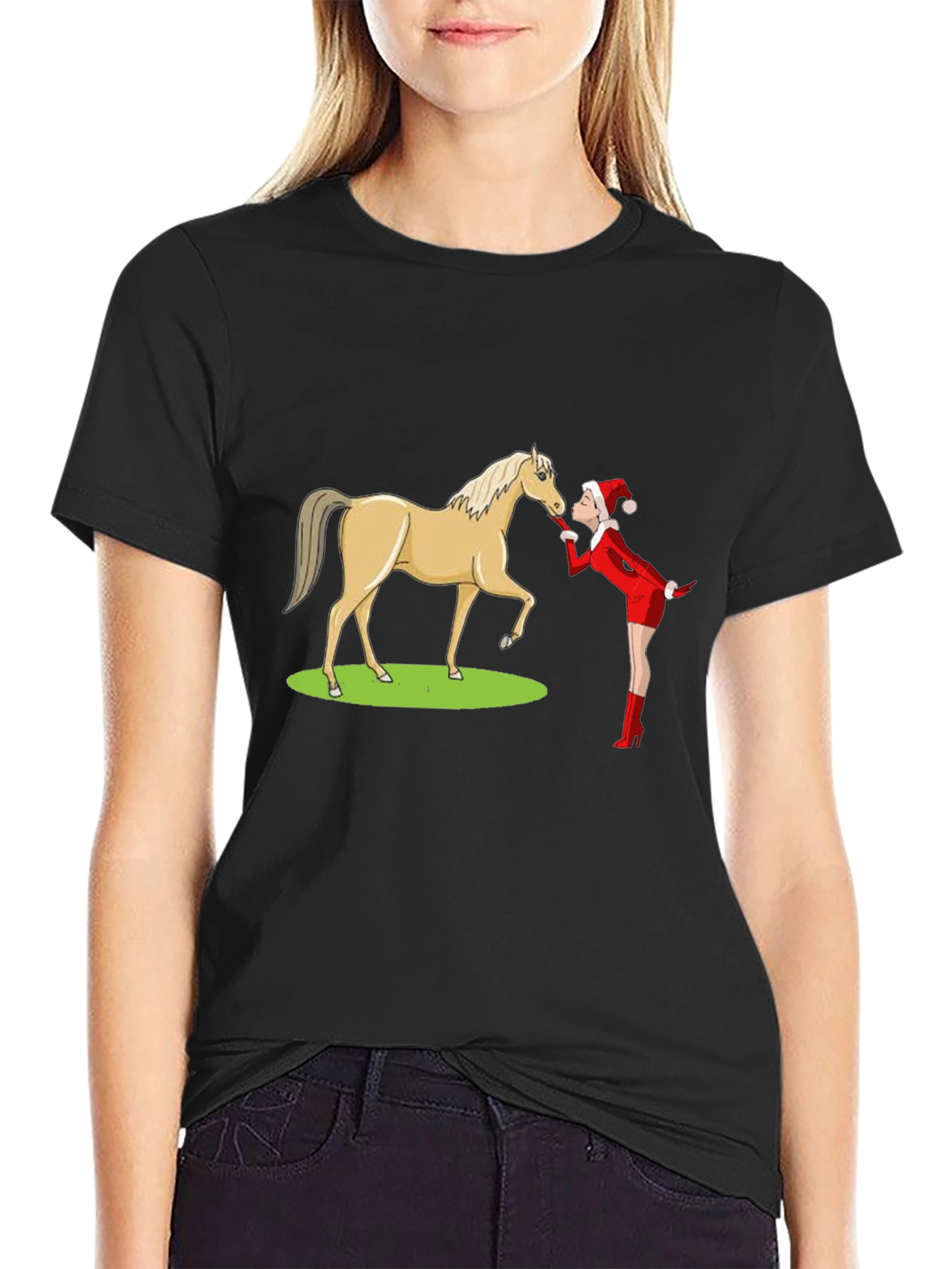 Black Horse Kissing T-Shirt - Funny Animal Graphic Tee view 2