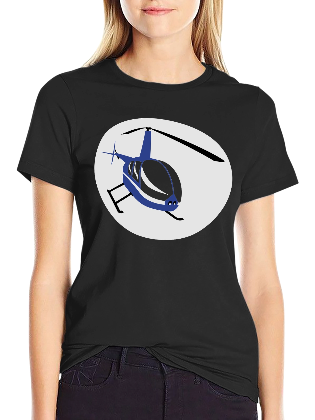 Black Helicopter Graphic T-Shirt - Black Crew Neck Tee view 2