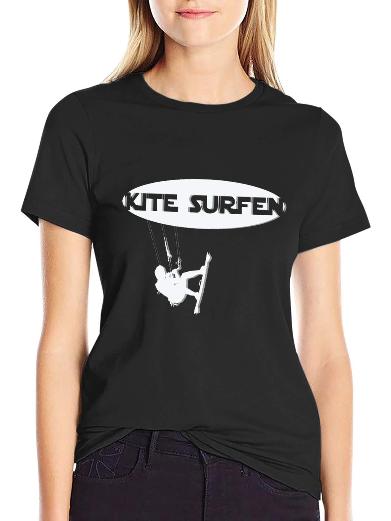 Black Kite Surfing Graphic Tee - Black Casual T-Shirt view 2