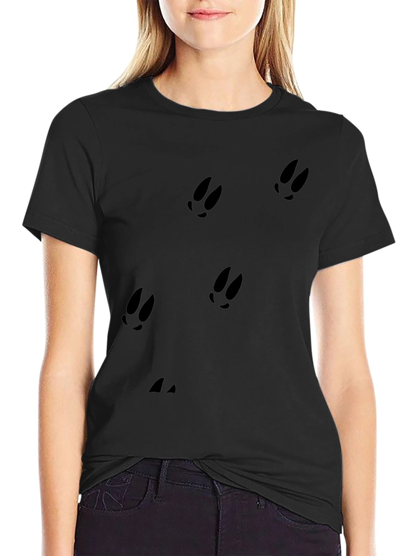 Black Black Tee with Animal Tracks Pattern view 2