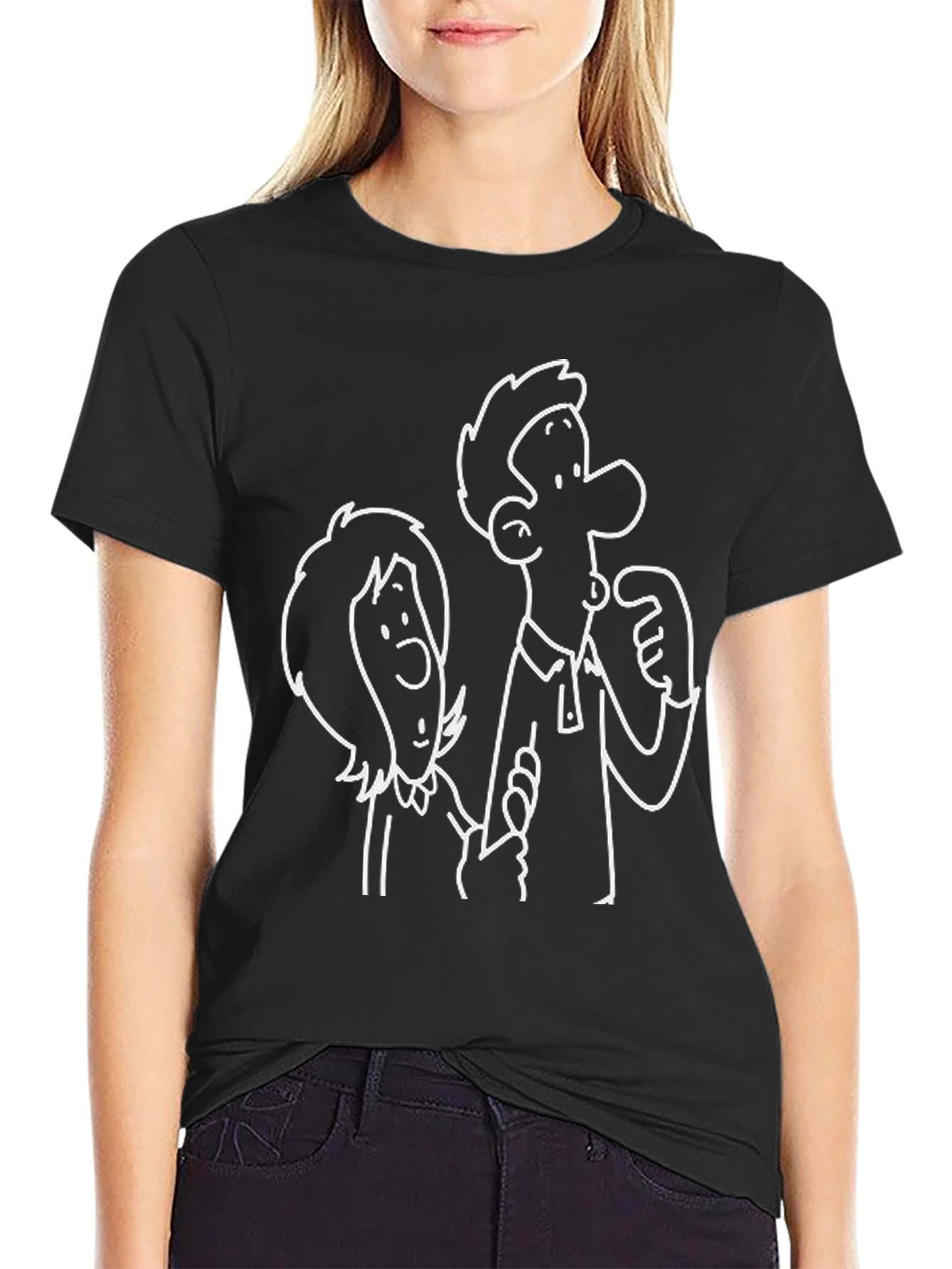 Black Cartoon Couple Black T-Shirt view 2