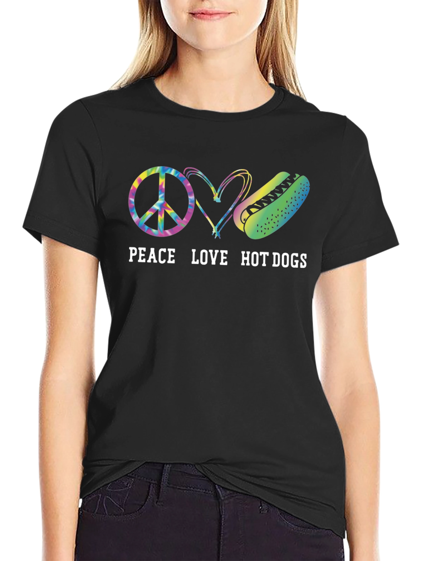 Black Peace Love Hot Dogs Graphic Tee view 2